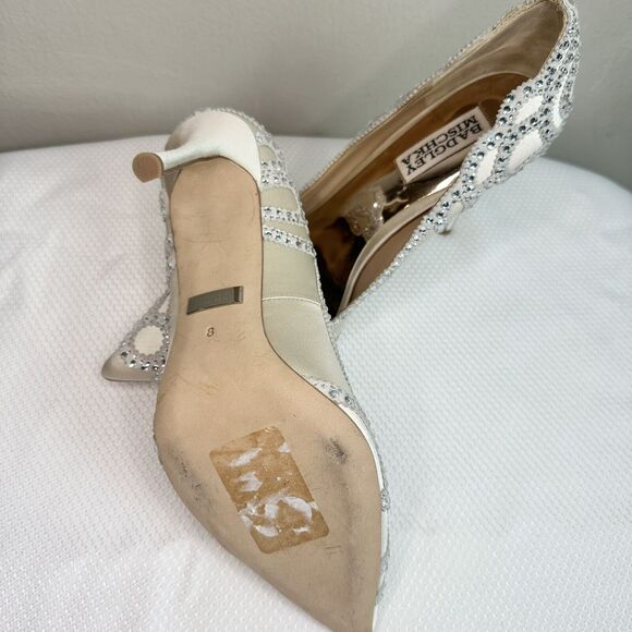 Badgley Mischka Rouge Ivory Embellished Pointed Toe Pump Sz 8 - Picture 5 of 6